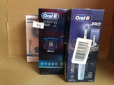 QUANTITY OF ITEMS TO INCLUDE ORAL-B SMART 6 ELECTRIC TOOTHBRUSHES FOR ADULTS, APP CONNECTED HANDLE, 3 TOOTHBRUSH HEADS & TRAVEL CASE, 5 MODES, TEETH WHITENING , 6000N: LOCATION - A RACK