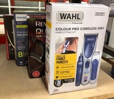 QUANTITY OF HEALTH & BEAUTY ITEMS TO INCLUDE WAHL COLOUR PRO CORDLESS 3 IN 1, HAIR CLIPPERS FOR MEN, FAMILY HAIRCUTTING KIT, HEAD SHAVER, MEN'S HAIR CLIPPERS WITH BEARD TRIMMER, NOSE TRIMMER, PERSONA