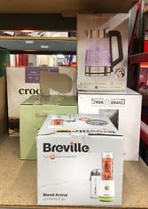 QUANTITY OF KITCHEN & APPLIANCES ITEMS TO INCLUDE BREVILLE BLEND ACTIVE PERSONAL BLENDER & SMOOTHIE MAKER | 350W | 2 PORTABLE BLEND ACTIVE BOTTLES (600ML) | LEAK PROOF LIDS | WHITE & GREEN [VBL246]: