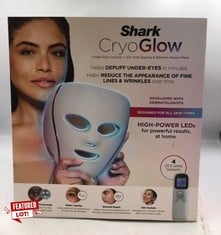 SHARK CRYO GLOW LED FACE MASK WITH UNDER-EYE COOLING, ANTI-AGEING & BLEMISH REPAIR, RED & BLUE LED, INFRARED LIGHT THERAPY, USB-C, REMOTE CONTROL, STORAGE BAG, ADJUSTABLE STRAPS, BLUE FROST FW312UK.: