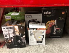 QUANTITY OF KITCHEN & APPLIANCES ITEMS TO INCLUDE TOWER T16003BLK RENAISSANCE KETTLE, QUICK BOIL, 1.7L, 3KW, MATTE BLACK: LOCATION - E