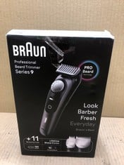 BRAUN BEARD TRIMMER SERIES 9 BT9441, BEARD TRIMMER MEN RECHARGEABLE, TRIMMER WITH BARBER TOOLS AND 180-MIN RUNTIME, HAIR AND BEARD TRIMMERS FOR MEN, BLACK: LOCATION - G