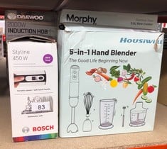 QUANTITY OF KITCHEN & APPLIANCES ITEMS TO INCLUDE BOSCH CLEVERMIXX STYLINE MFQ4020GB HAND MIXER 450 W - WHITE & BLACK: LOCATION - A