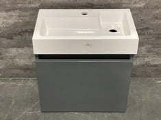 MERIT WALL HUNG 1 DOOR VANITY UNIT - SLIMLINE 500MM - GLOSS GREY
L SHAPED 1 TAP HOLE POLYMARBLE BASIN - COMPACT 503MM - RRP £439