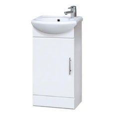 MAYFORD FLOOR STANDING SINGLE DOOR CLOAKROOM VANITY UNIT WITH CERAMIC BASIN 400MM - GLOSS WHITE - RRP £256