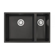 ELLSI COMITE UNDERMOUNT 1.5 BOWL KITCHEN SINK AND WASTE WITH OVERFLOW 670MM L X 440MM W - MATT BLACK - RRP £250