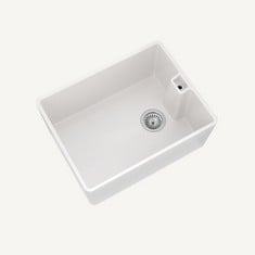 ELLSI COMITE UNDERMOUNT 1.0 BOWL KITCHEN SINK AND WASTE WITH OVERFLOW 595MM L X 445MM W - GLOSS WHITE - RRP £239