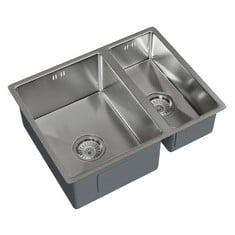 ELLSI ELITE UNDERMOUNT 1.5 BOWL KITCHEN SINK WITH WASTE AND OVERFLOW 555MM L X 440MM W - BRUSHED STEEL - RRP £302