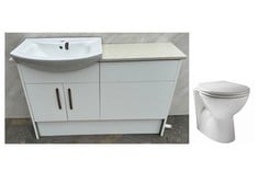 SATURN CLOAKROOM GLOSS WHITE FITTED FURNITURE PACK WITH BASIN AND BACK TO WALL PAN - RRP £1400 (KERBSIDE PALLET DELIVERY)