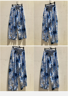 FOREVER UNIQUE WIDE LEG TROUSER WITH GATHERED WAIST AND BLUE SIZE 12 + FOREVER UNIQUE PRINT SATIN MIDI DRESS WITH PUFF SLEEVES WHITE/BLUE SIZE 14 RRP £160