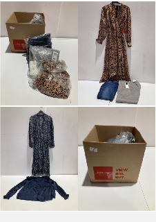 BOX OF CLOTHING ITEMS TO INCLUDE RIVER ISLAND BEIGE TROUSERS SIZE 34 RRP £290