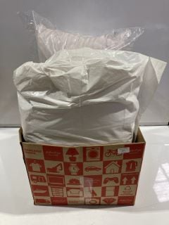 BOX OF ITEMS TO INCLUDE WHITE STRIPED PILLOWS