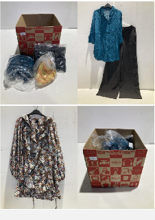 BOX OF CLOTHING ITEMS TO INCLUDE VERY TEAL PRINT DRESS SIZE 12