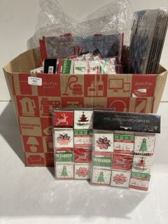 BOX OF CHRISTMAS ITEMS TO INCLUDE CARD MAKING KITS LABELS AND GIFT BAGS