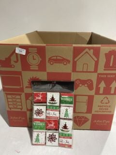 BOX OF CHRISTMAS ITEMS TO INCLUDE CARD MAKING KITS LABELS AND GIFT BAGS