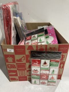 BOX OF CHRISTMAS ITEMS TO INCLUDE CARD MAKING KITS LABELS AND GIFT BAGS