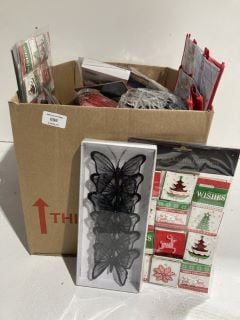 BOX OF CHRISTMAS ITEMS TO INCLUDE CARD MAKING KITS LABELS AND GIFT BAGS