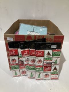 BOX OF CHRISTMAS ITEMS TO INCLUDE CARD MAKING KITS LABELS AND GIFT BAGS