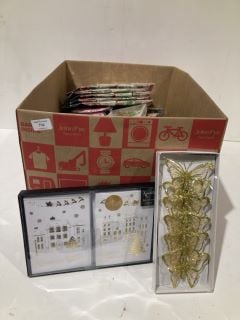 BOX OF CHRISTMAS ITEMS TO INCLUDE CARD MAKING KITS LABELS AND GIFT BAGS