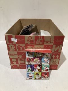 BOX OF CHRISTMAS ITEMS TO INCLUDE CARD MAKING KITS LABELS AND GIFT BAGS