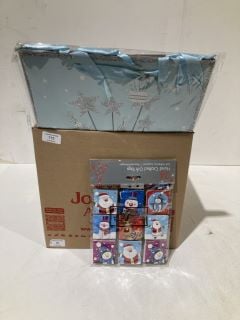 BOX OF CHRISTMAS ITEMS TO INCLUDE CARD MAKING KITS LABELS AND GIFT BAGS