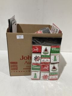 BOX OF CHRISTMAS ITEMS TO INCLUDE CARD MAKING KITS LABELS AND GIFT BAGS