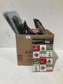 BOX OF CHRISTMAS ITEMS TO INCLUDE CARD MAKING KITS LABELS AND GIFT BAGS