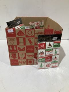 BOX OF CHRISTMAS ITEMS TO INCLUDE CARD MAKING KITS LABELS AND GIFT BAGS