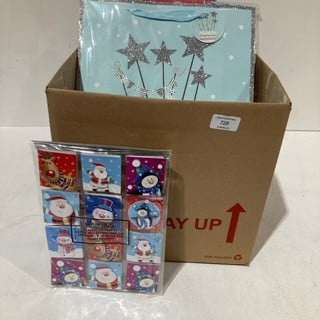 BOX OF CHRISTMAS ITEMS TO INCLUDE CARD MAKING KITS LABELS AND GIFT BAGS