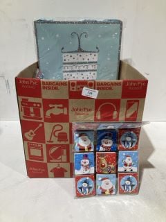 BOX OF CHRISTMAS ITEMS TO INCLUDE CARD MAKING KITS LABELS AND GIFT BAGS