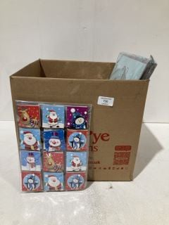 BOX OF CHRISTMAS ITEMS TO INCLUDE CARD MAKING KITS LABELS AND GIFT BAGS