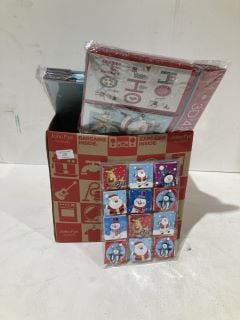 BOX OF CHRISTMAS ITEMS TO INCLUDE CARD MAKING KITS LABELS AND GIFT BAGS