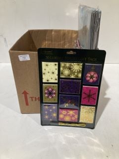 BOX OF CHRISTMAS ITEMS TO INCLUDE CARD MAKING KITS LABELS AND GIFT BAGS