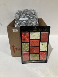 BOX OF CHRISTMAS ITEMS TO INCLUDE CARD MAKING KITS LABELS AND GIFT BAGS