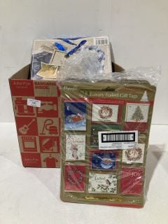 BOX OF CHRISTMAS ITEMS TO INCLUDE CARD MAKING KITS LABELS AND GIFT BAGS