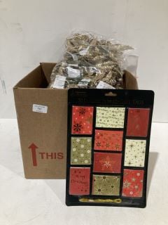 BOX OF CHRISTMAS ITEMS TO INCLUDE CARD MAKING KITS LABELS AND GIFT BAGS