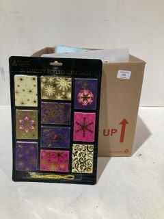 BOX OF CHRISTMAS ITEMS TO INCLUDE CARD MAKING KITS LABELS AND GIFT BAGS