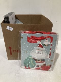 BOX OF CHRISTMAS ITEMS TO INCLUDE CARD MAKING KITS LABELS AND GIFT BAGS