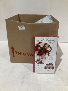 BOX OF CHRISTMAS ITEMS TO INCLUDE CARD MAKING KITS LABELS AND GIFT BAGS