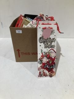 BOX OF CHRISTMAS ITEMS TO INCLUDE CARD MAKING KITS LABELS AND GIFT BAGS