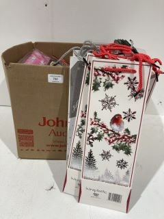 BOX OF CHRISTMAS ITEMS TO INCLUDE CARD MAKING KITS LABELS AND GIFT BAGS