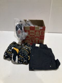 BOX OF CLOTHING ITEMS TO INCLUDE OVERWATCH SWEATER SIZE XL