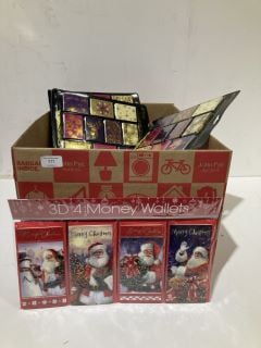 BOX OF CHRISTMAS ITEMS TO INCLUDE CARD MAKING KITS LABELS AND GIFT BAGS