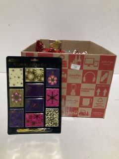 BOX OF CHRISTMAS ITEMS TO INCLUDE CARD MAKING KITS LABELS AND GIFT BAGS