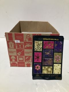 BOX OF CHRISTMAS ITEMS TO INCLUDE CARD MAKING KITS LABELS AND GIFT BAGS