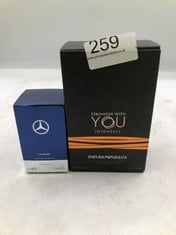 MERCEDES-BENZ MERCEDES-BENZ ULTIMATE FOR MEN 0.24 OZ EDP SPRAY + EMPORIO ARMANI STRONGER WITH YOU INTENSELY: LOCATION - A RACK