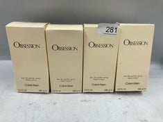 4 X CALVIN KLEIN OBSESSION EAU DE PARFUM SPRAY 100ML.: LOCATION - A RACK