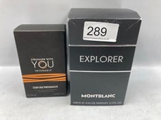 MONTBLANC EXPLORER EAU DE PARFUM, WOOD, 100 ML, PACK OF 1 + EMPORIO ARMANI STRONGER WITH YOU INTENSELY: LOCATION - A RACK