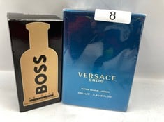 VERSACE – EROS AFTER SHAVE LOTION 100ML + BOSS BOTTLED ELIXIR 50ML: LOCATION - A RACK