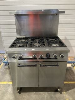 STAINLESS STEEL COMMERSIAL STOVE 6 HOB WITH TWIN DOOR OVEN